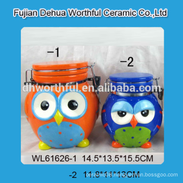 Ceramic airtight food container in owl shape for sale